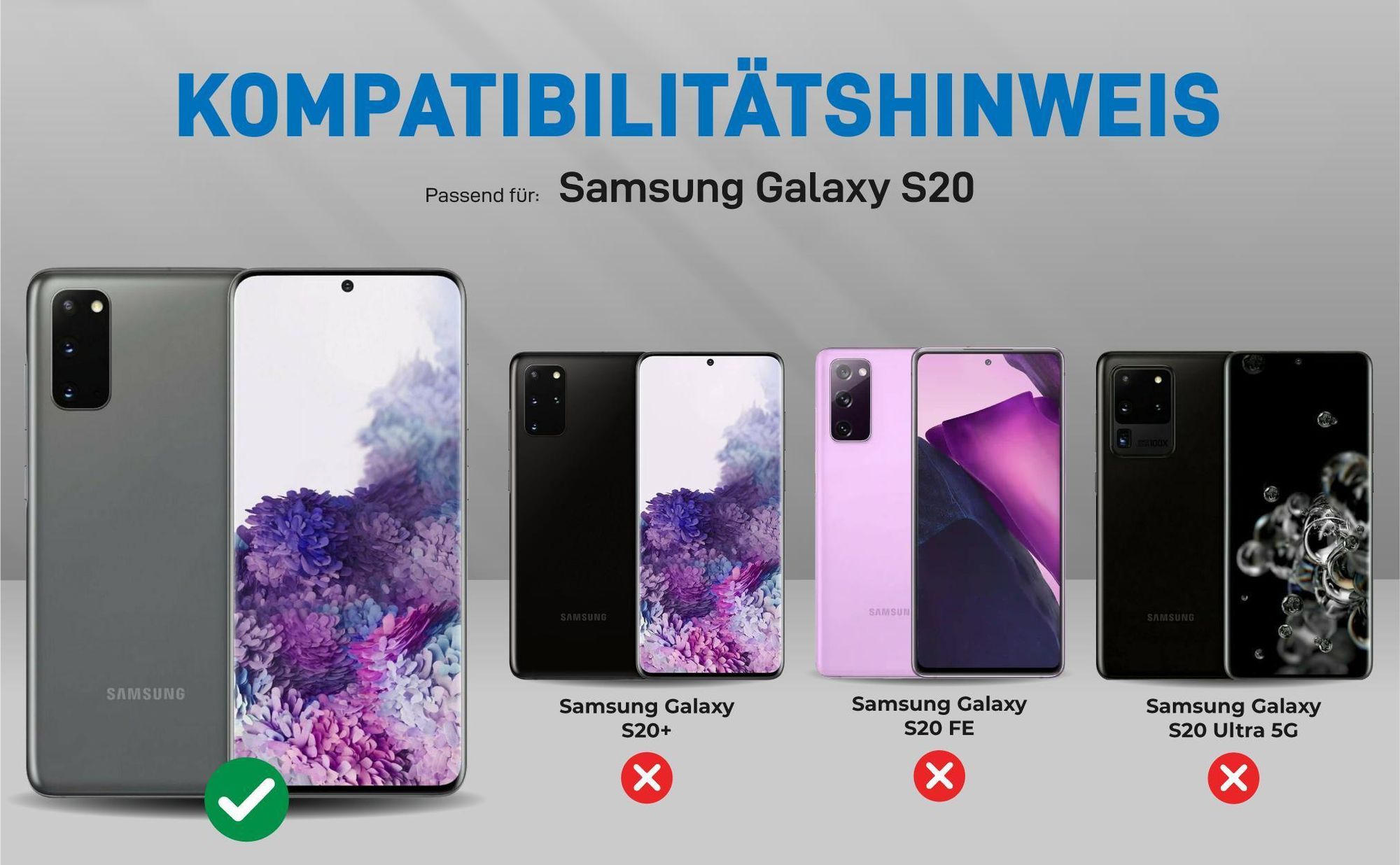 Kompatibilitätshinweise Hülle für Samsung Galaxy S20