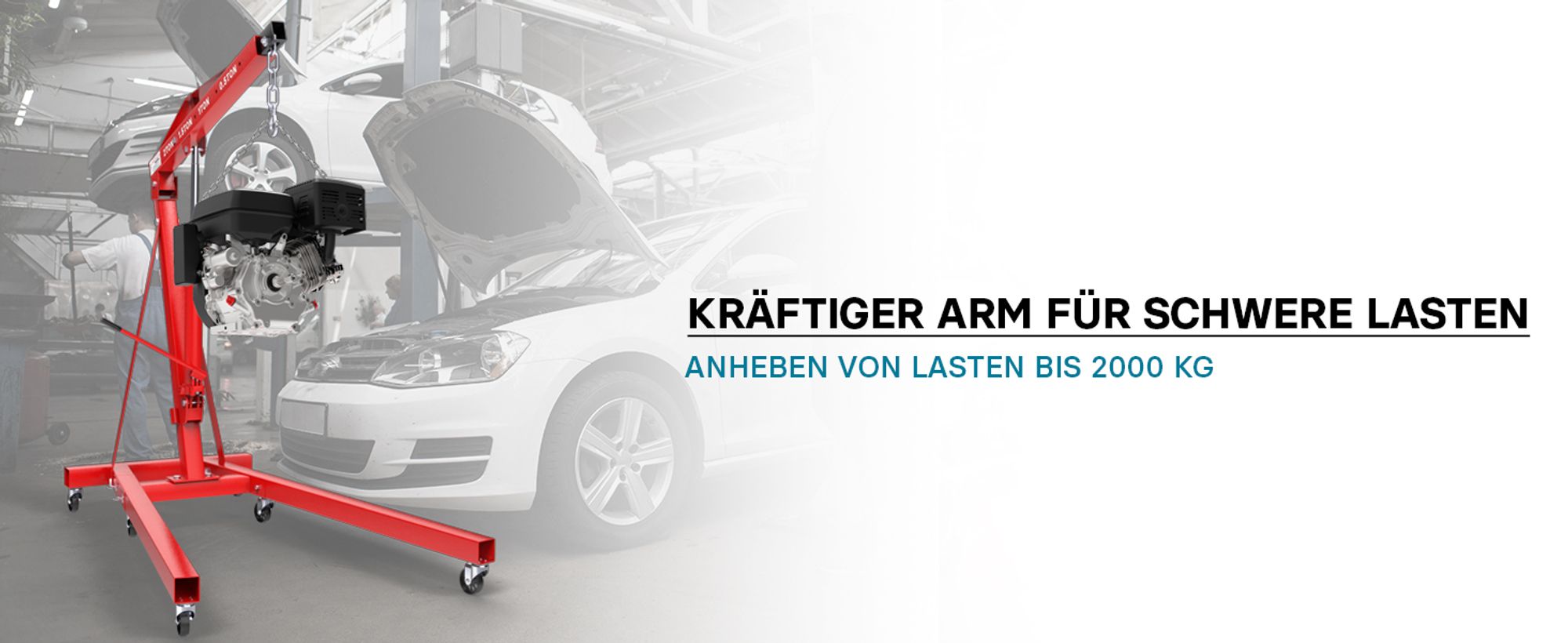 Motorheber Werkstattkran Getriebeheber Hebekran Ladekran klappbar Doppelpumpe 2000 kg Motorkran Schwerlastkran