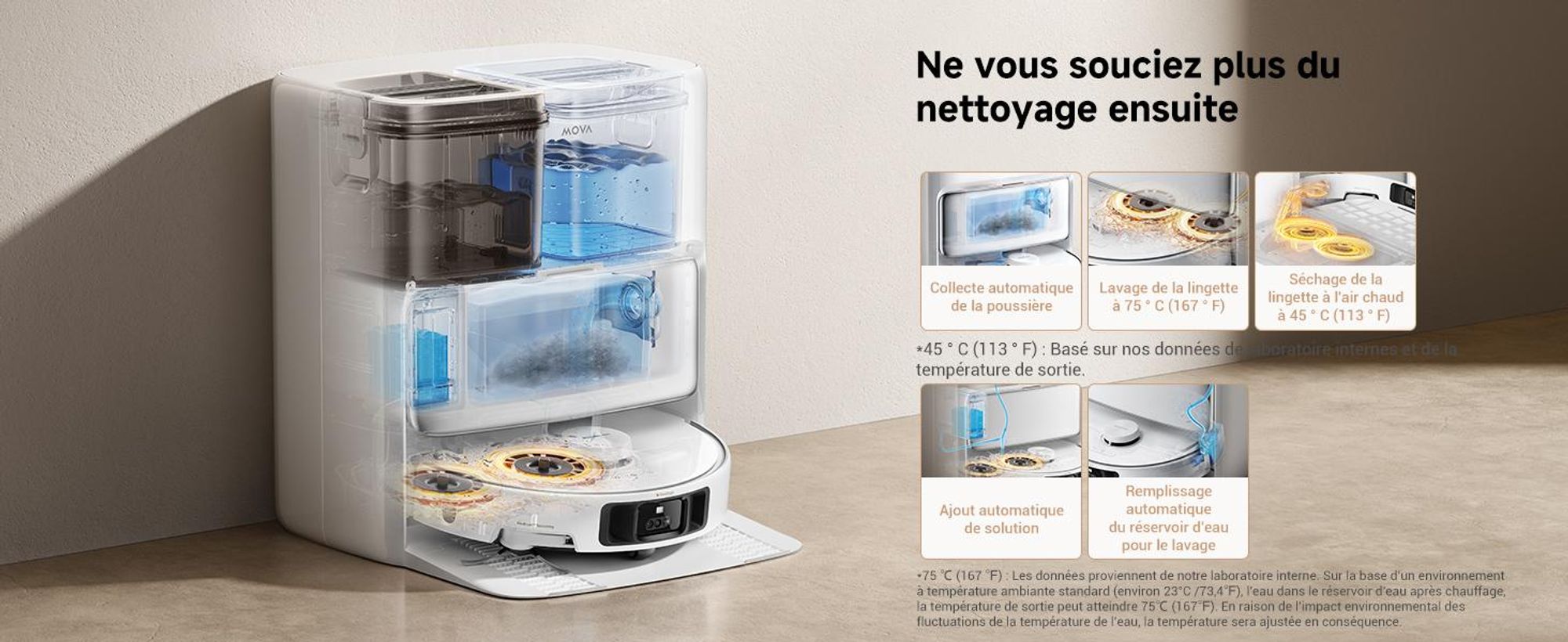 MOVA P50 Pro Ultra – Robot aspirateur et laveur, 19 000 Pa, lavage automatique des serpillières à 75 °C, vidage automatique
