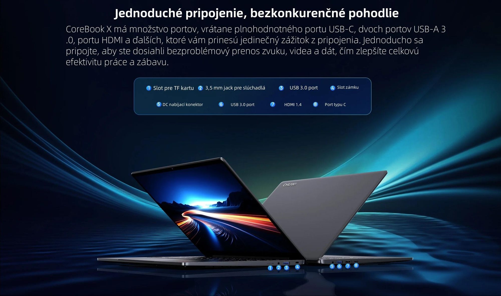 Notebook CHUWI CoreBook X - Procesorom Intel Core i3-1220P Displej 14" Windows 11 16+512GB Batéria 4000mAh - Sivá
