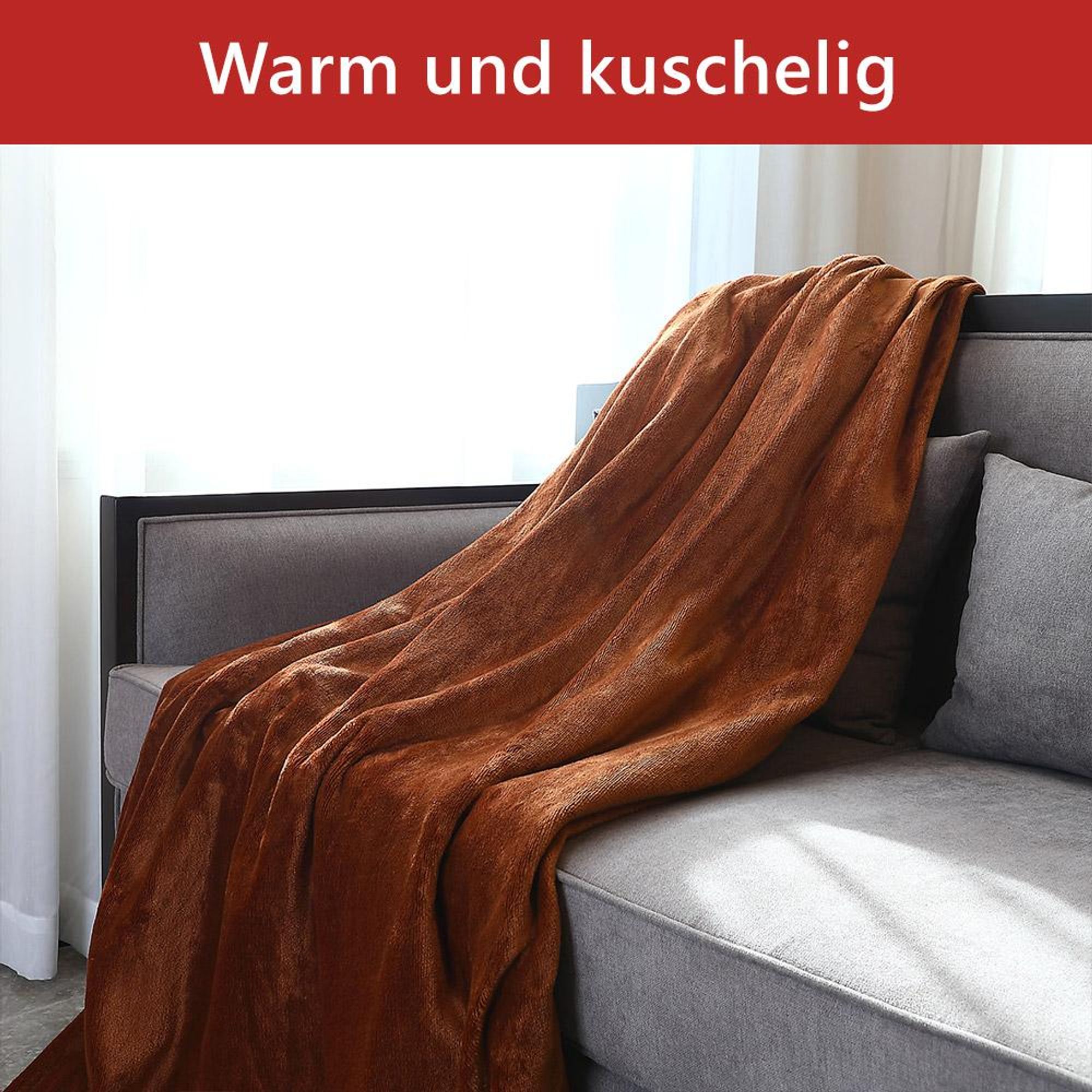 MONZANA® Elektrische Heizdecke 180x130cm 120W 10 Heizstufen 10h Timer Abschaltautomatik Überhitzungsschutz waschbar Fleece Wärmedecke für Bett braun