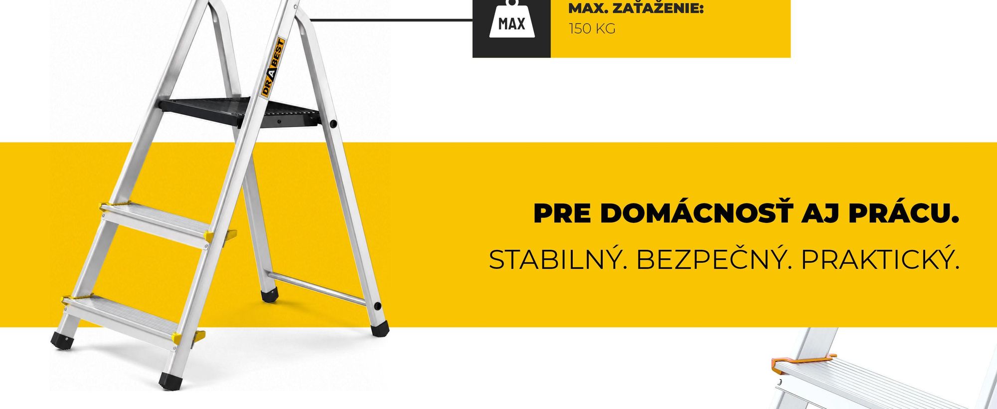 Drabest | Rebrík - Viacúčelový rebrík PRO - 3-stupňový - Rebrík - Hliník - stabilný a bezpečný - s háčikom - Nosnosť 150 kg