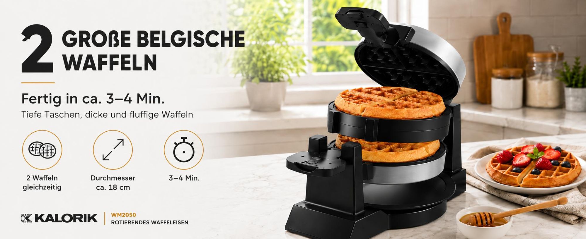Waffeleisen 1400W Drehbar Doppel Wm2050 2 Belgische Waffeln 180° Leistungsstark