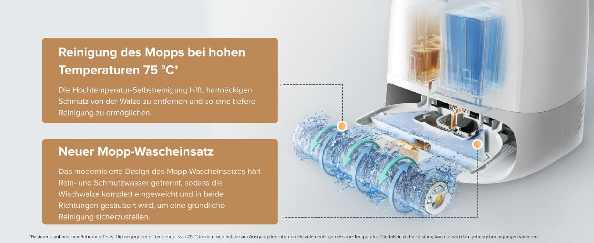 Roborock Qrevo Curv 2 Flow Staubsauger Roboter mit Wischfunktion, SpiraFlow-Wischwalze mit Selbstreinigung, 20.000 Pa, 75 °C Heißwasser-Moppwäsche
