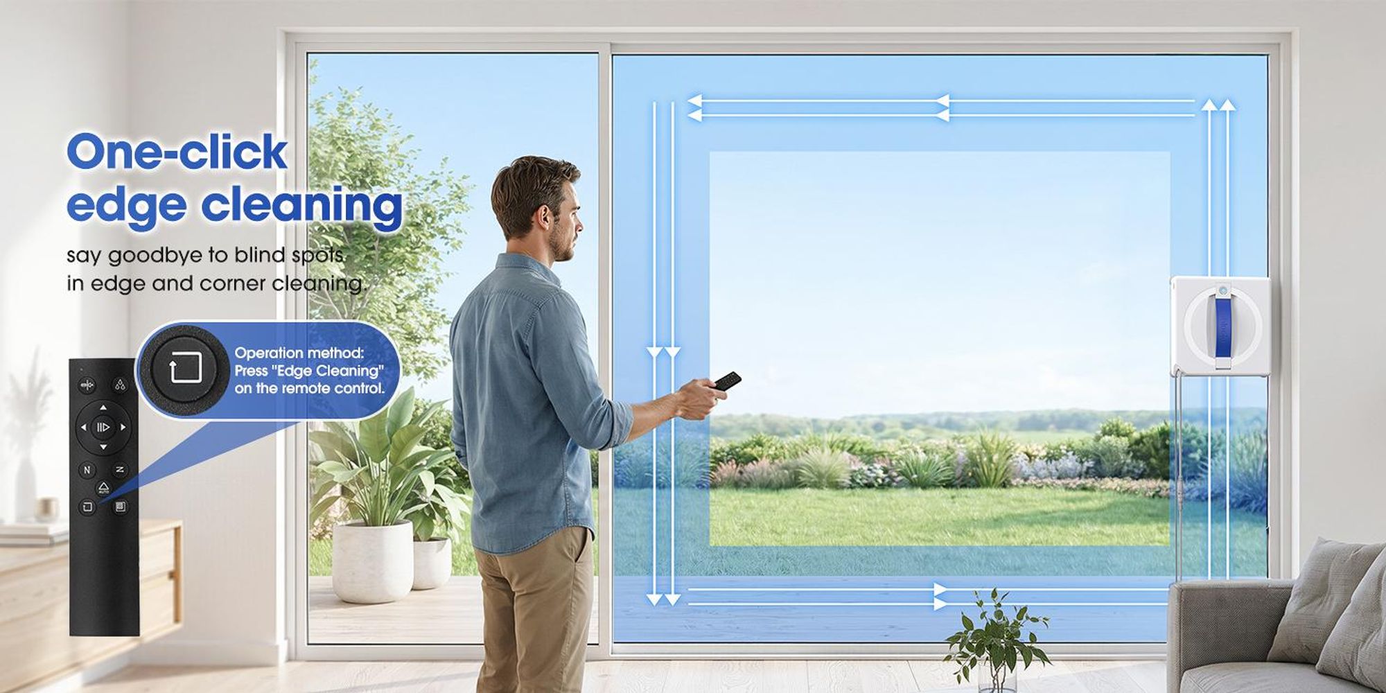 Lubluelu W100 Fensterputzroboter Fensterputzroboter mit Sprühfunktion Glasreinigungsroboter mit Fernbedienung und 4M Sicherheitsseil 7000PA Saugkraft