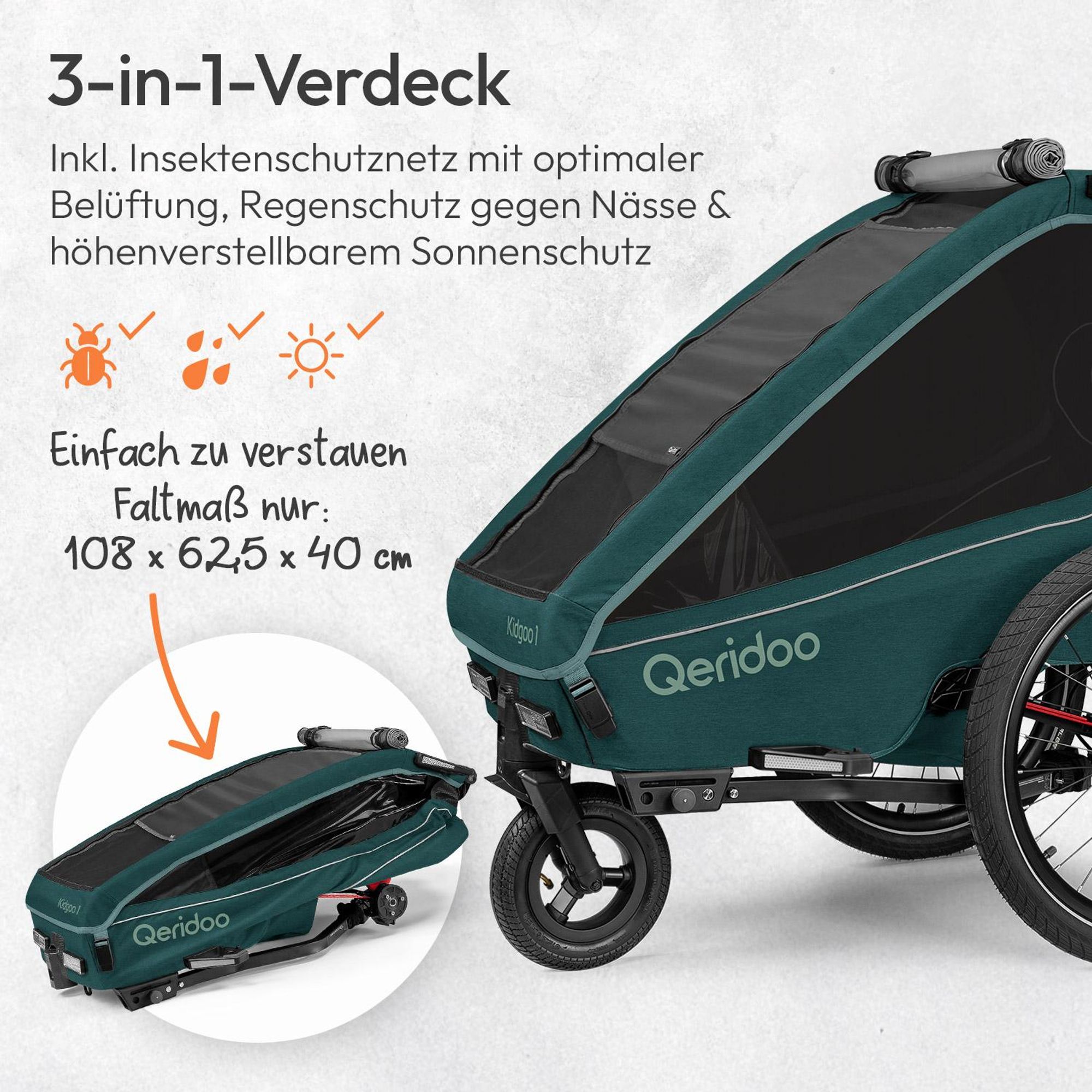 Qeridoo Kidgoo 1 - Kinderfahrradanhänger für 1 Kind, Farbe: Pacific Blue