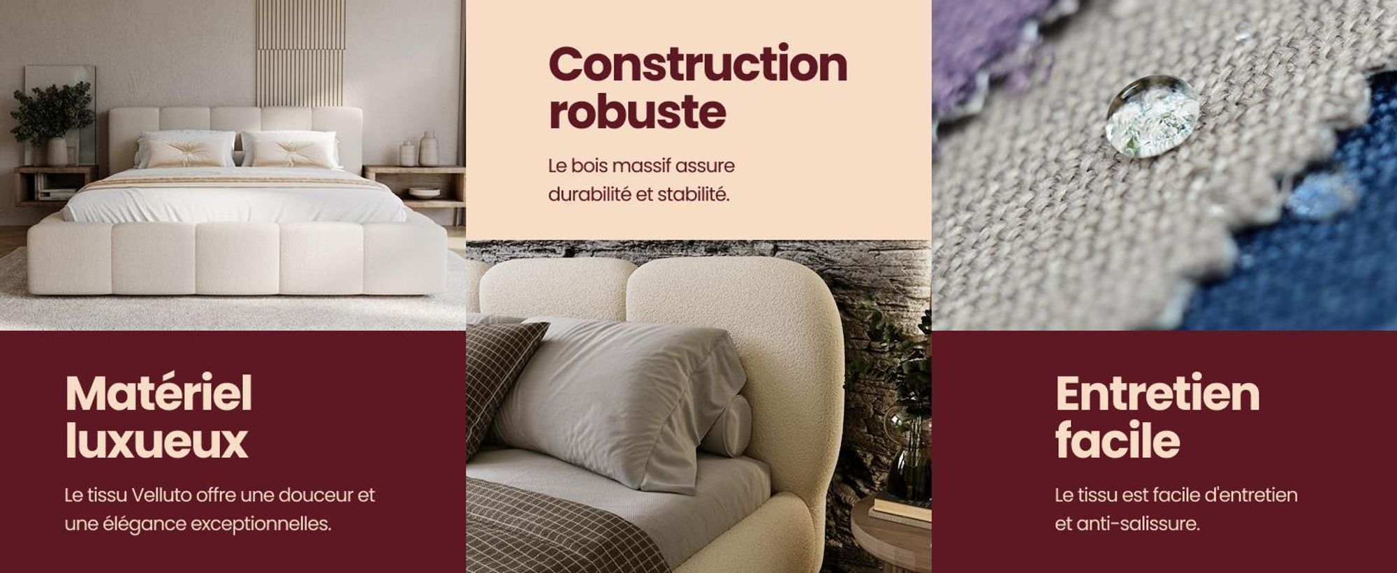 Chilly Möbel Design Lit Como - Lit rembourré avec coffre, sommier et tête de lit 180x200 cm / Bouclé / Marron