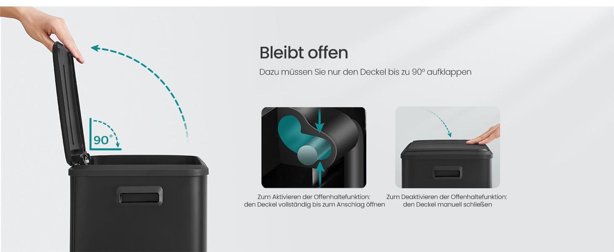 SONGMICS Mülleimer Küche, Mülltrennsystem 2x15L, 2 Fächer,Stahl,Softclose-Deckel