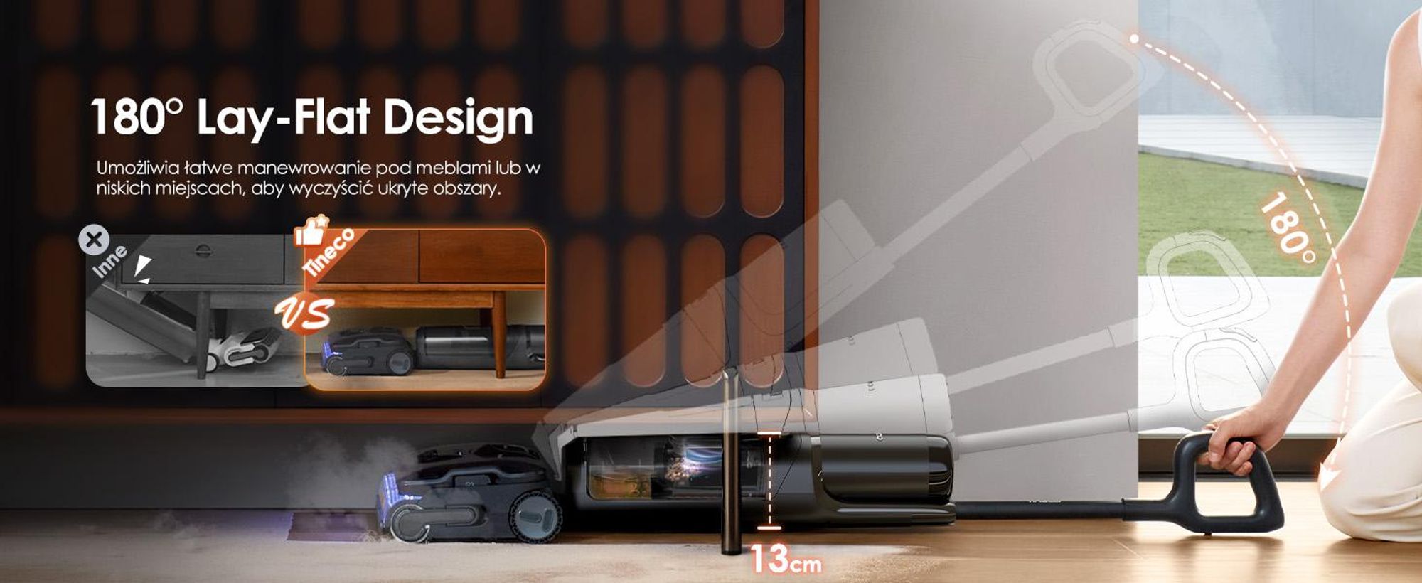 Tineco FLOOR ONE S7 Stretch Steam Bezprzewodowy Odkurzacze na sucho i mokro, 160℃ HyperSteam, Przeciwdziałający Splątaniu, FlashDry, Do 80 min pracy