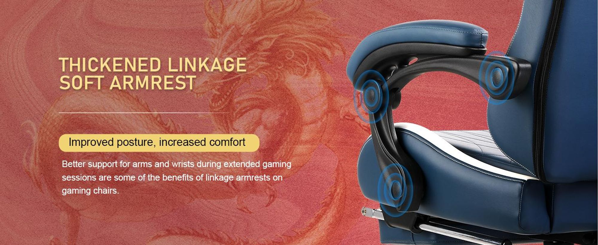 GTPLAYER Herné kreslo Herné kreslo s Bluetooth reproduktormi a opierkou na nohy, kancelárske kreslo série Dragon, ergonomické otočné kreslo, počítačové kreslo modré