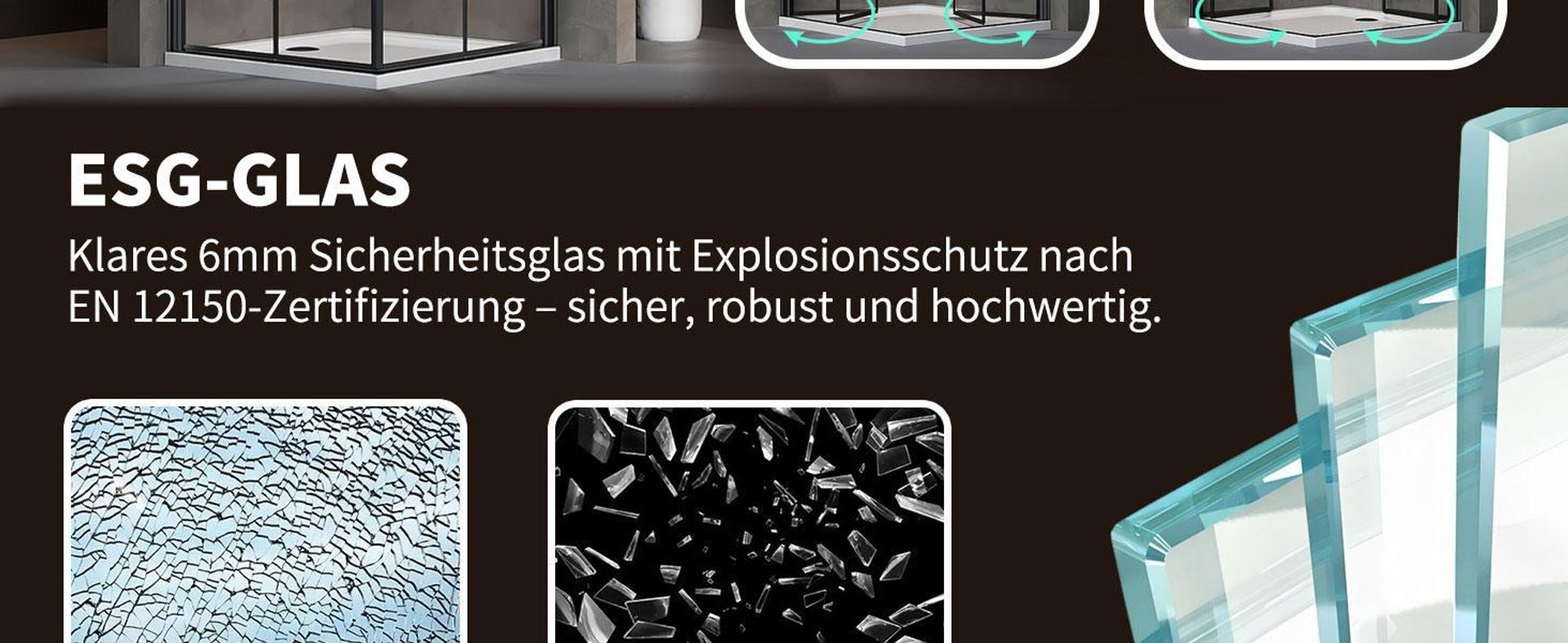 Falttür Duschkabine 90x90x185cm Eckeinstieg Duschabtrennung Doppelt Falttüren Eckdusche Faltbar Duschwand Schwarz Faltdusche aus ESG-GLAS