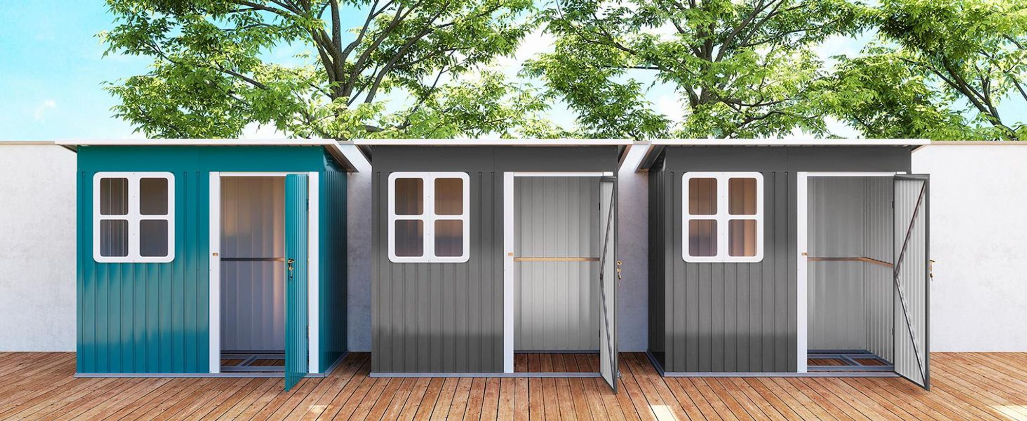 Szopa ogrodowa Outsunny 2,55 m², szopa ogrodowa ze spadzistym dachem, 221 x 133 x 190/173 cm, domek narzędziowy z zamykanymi drzwiami, oknem, garaż na rowery, stalowa szafka ogrodowa, do ogrodu, na podwórko, ciemnoszary