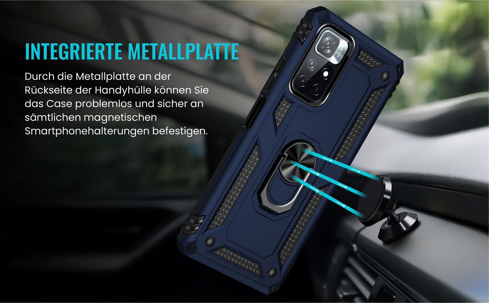 Bumper für Xiaomi Redmi Note 11 / 11S in Blau mit Metallplatte