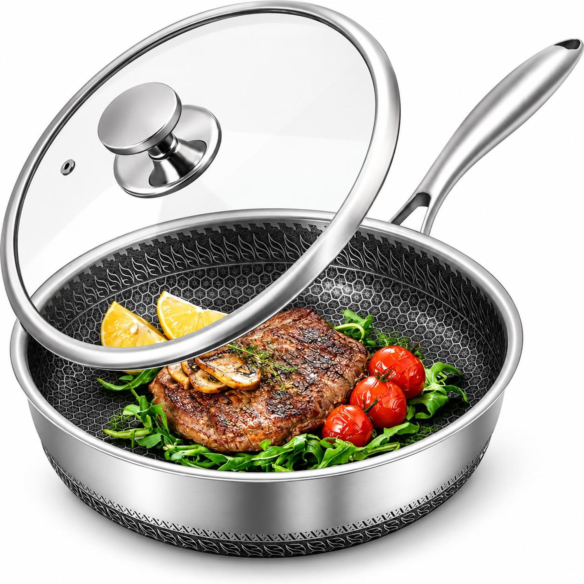 Bratpfanne 28 cm mit Glasdeckel – Edelstahl, Induktion