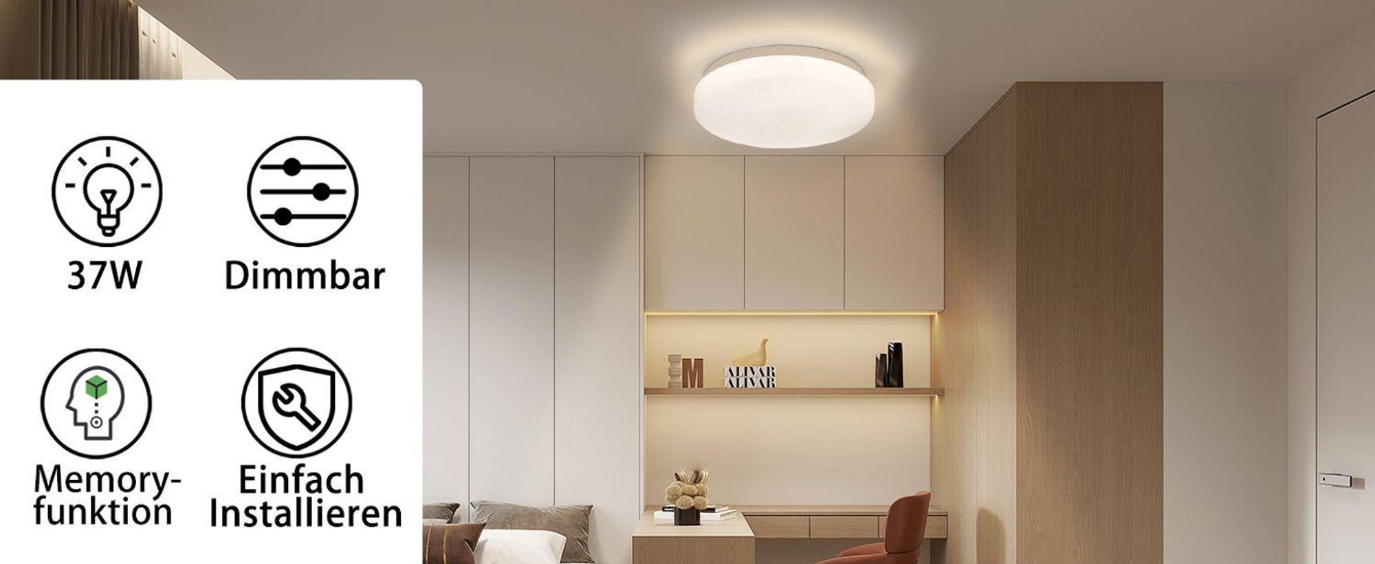 ZMH Plafonnier LED Ciel étoilé Petit plafonnier rond 15W 3000K 21cm Blanc chaud Moderne pour chambre à coucher Cage d'escalier Cuisine Salon Bureau Couloir