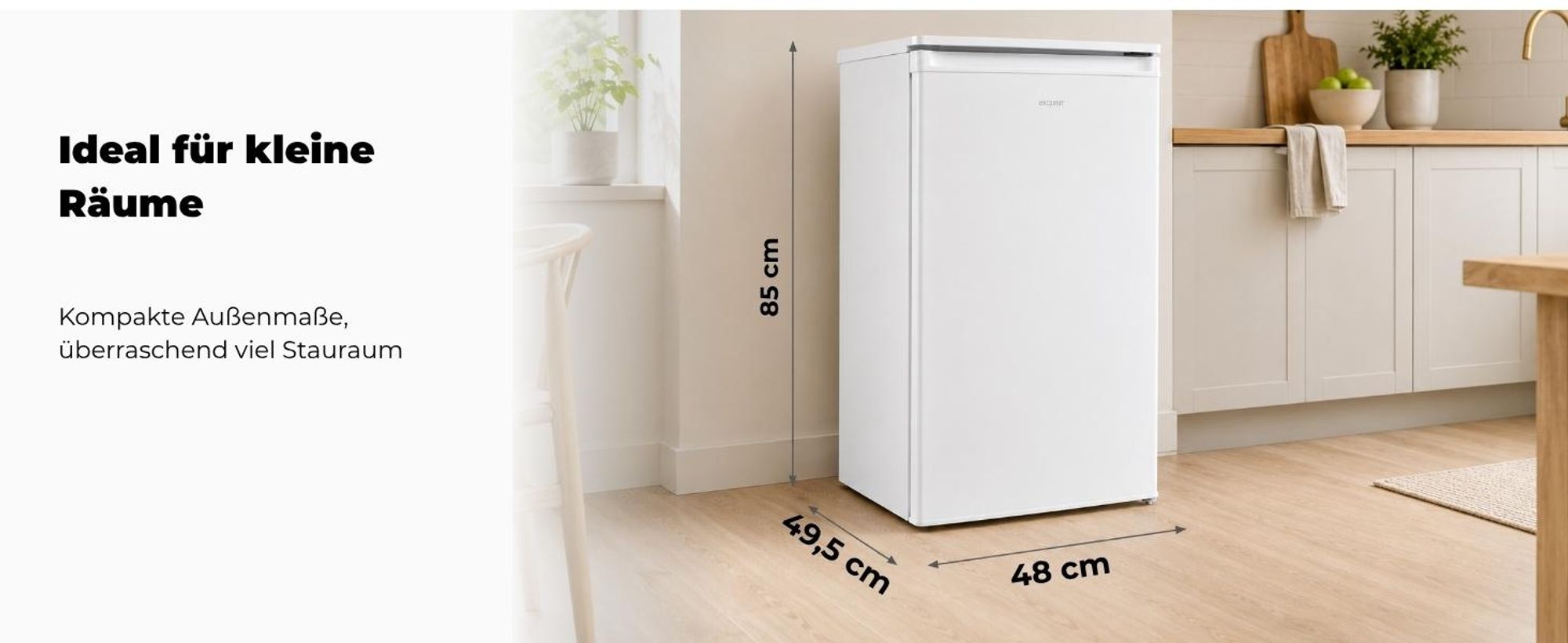 Exquisit Kühlschrank, Kühlschrank mit Gefrierfach, 3-Sterne, 81 Liter, 50 cm Breite, Türanschlag wechselbar, Temperaturregelung, KS5117-3-040E weiss