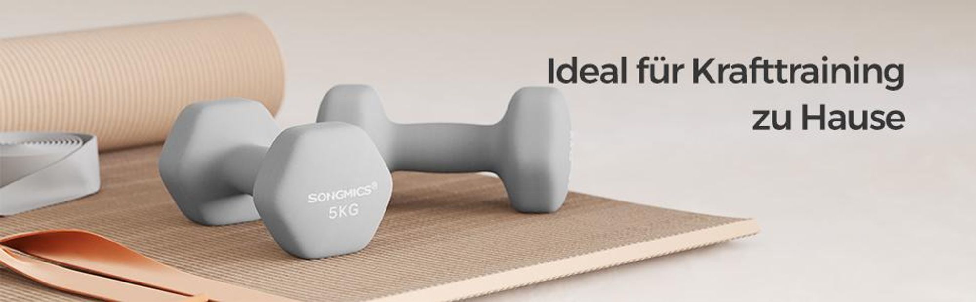 SONGMICS Hanteln, 2er Set, 2 x 5 kg, Hantelset, Kurzhanteln, Hexagon, Neopren-Beschichtung, Krafttraining, Workout, Fitnesstraining, für Zuhause, grau