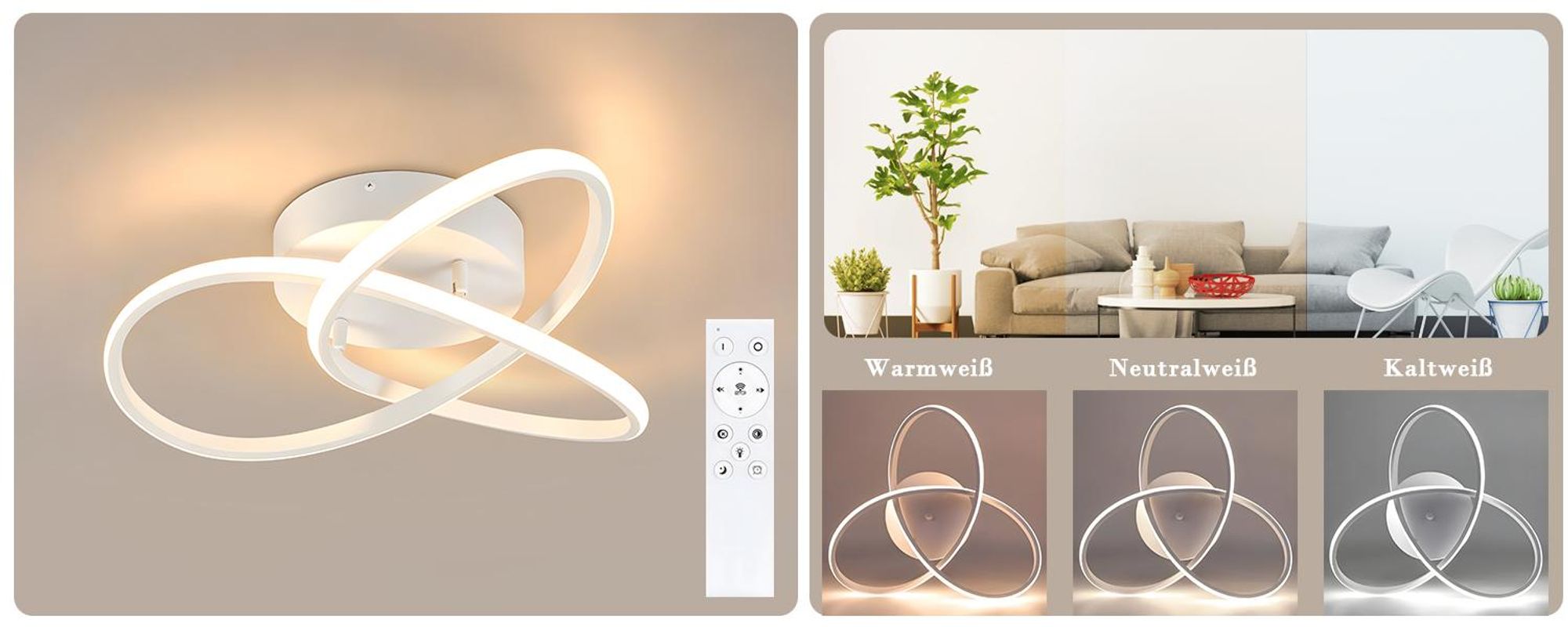 ZMH LED plafoniera Dimmerabile con telecomando Lampada da soffitto 40CM 33W Moderna lampada di design bianco geometrico per soggiorno camera da letto cucina corridoio