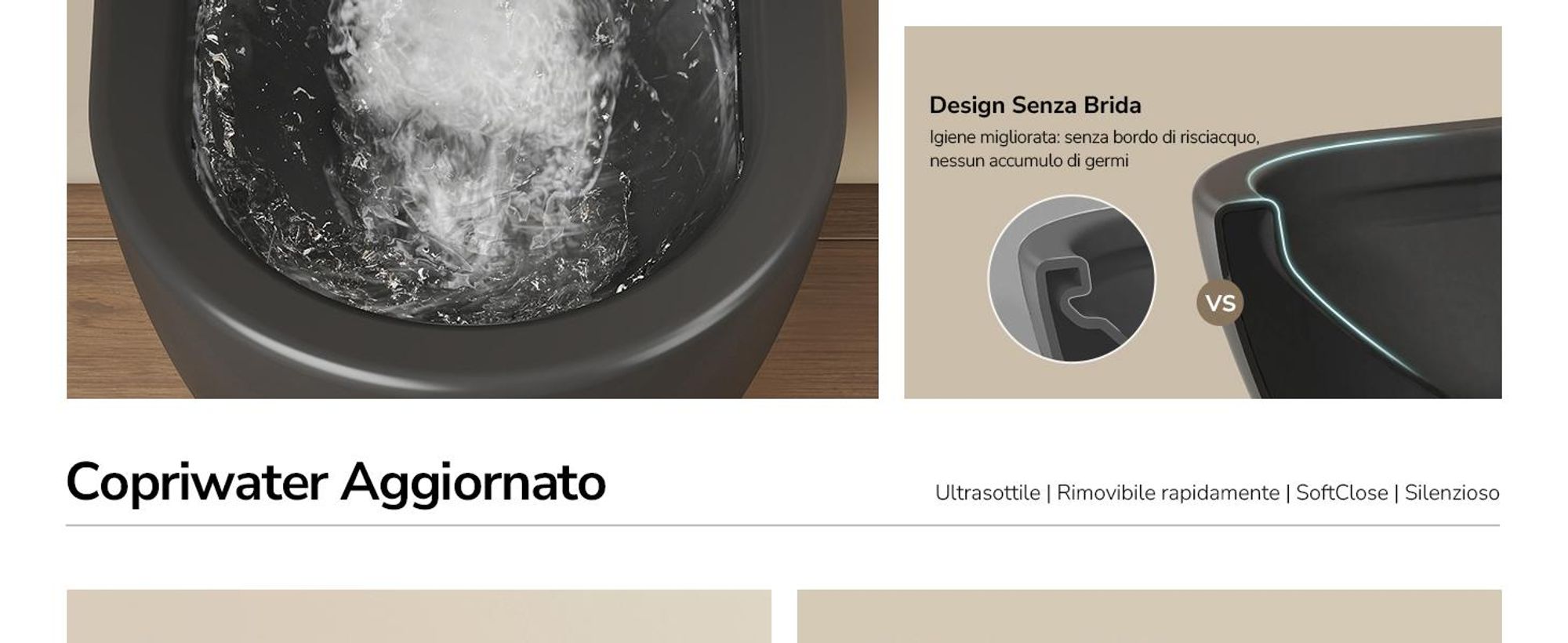 EMKE WC sospeso in ceramica senza bordo WC sospeso a risparmio idrico con scarico diretto Doppio foro di risciacquo Coperchio con chiusura morbida Nero opaco