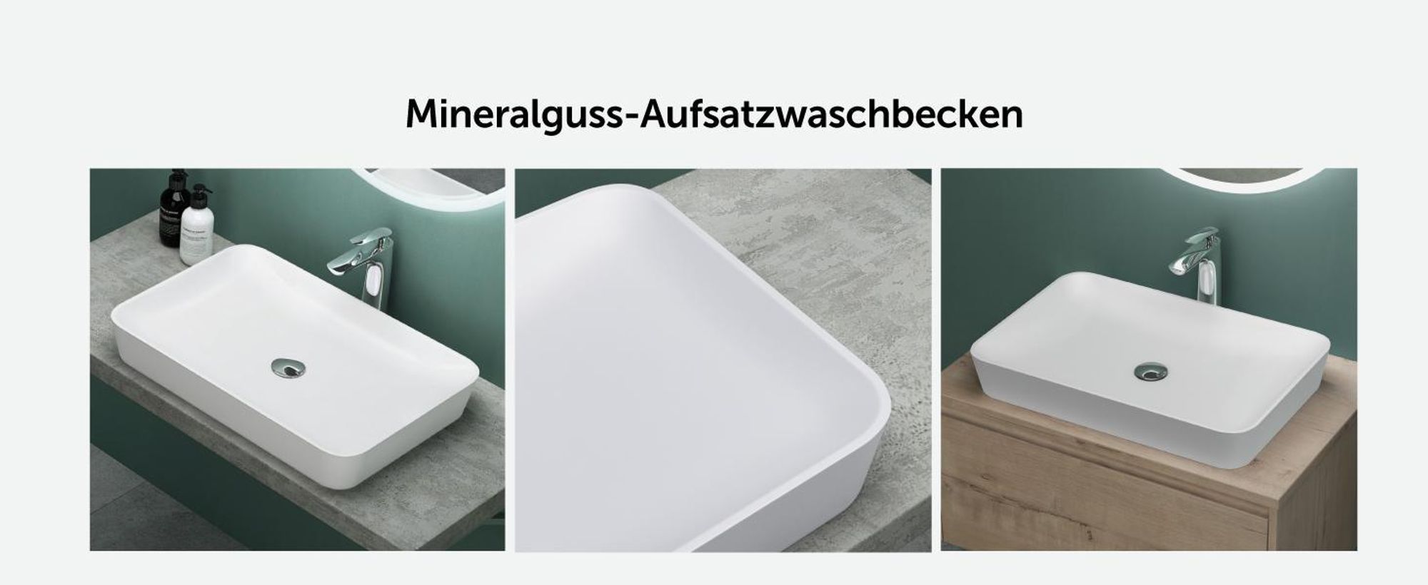 Mai & Mai Aufsatzwaschbecken 60x40x9cm aus Mineralguss Waschbecken matt Weiß inkl. Standard DIN-Anschlüsse Col815