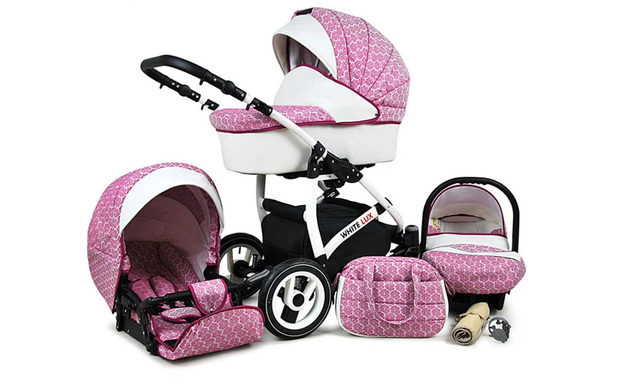 BabyLux® White Lux | 2in1 Kinderwagen Set | Sweet Pink | Kombikinderwagen | Kinderwagenset | Bug