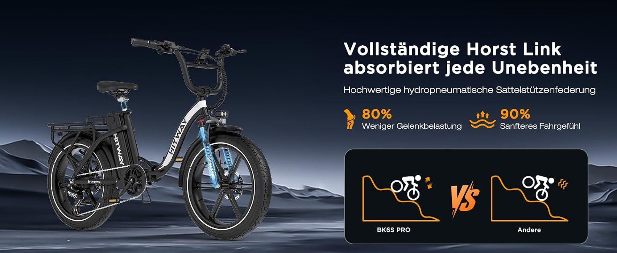 HITWAY BK6SPRO E Bike,Elektrofahrrad Faltbares,All-Terrain E-Bike mit 20 *4,0 Zoll Fat Reifen,48V 18Ah Akku,250W Motor 25 km/h 7-Gang, 60-140 km