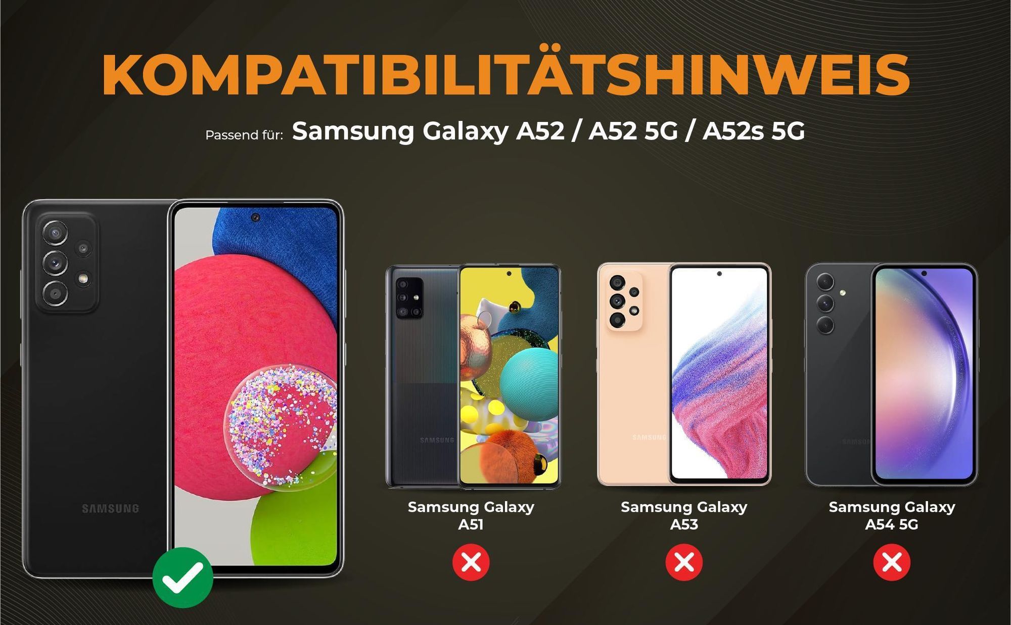 Kompatibilitätshinweise Hülle für Samsung Galaxy A52 / A52 5G / A52s 5G