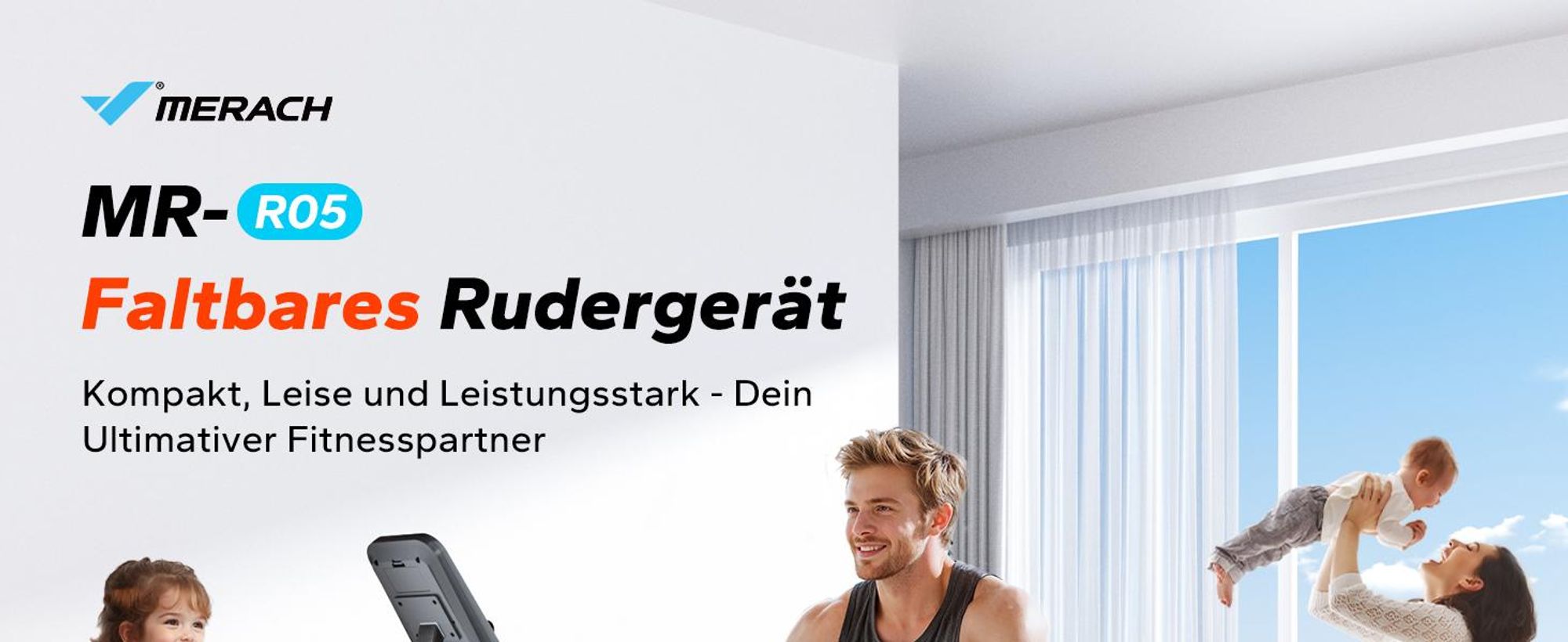 MERACH klappbares Rudergerät – leise Magnetbremse, 16 Stufen, LCD-Display & Tablet-Halter, Kinomap-App, gepolsterter Sitz, Ganzkörper-Workout