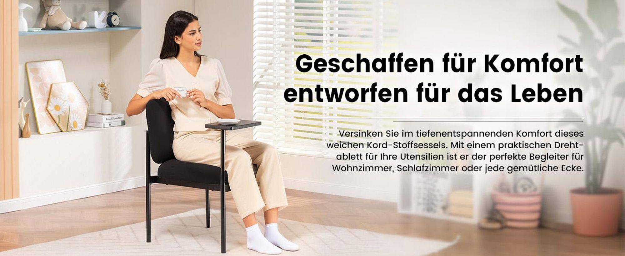 COMHOMA Loungesessel Sessel Relaxsessel Ohrensessel modern, Polsterstuhl mit Metallbeinen, Einzelsofa für Wohnzimmer/Schlafzimmer/Garten, Schwarz