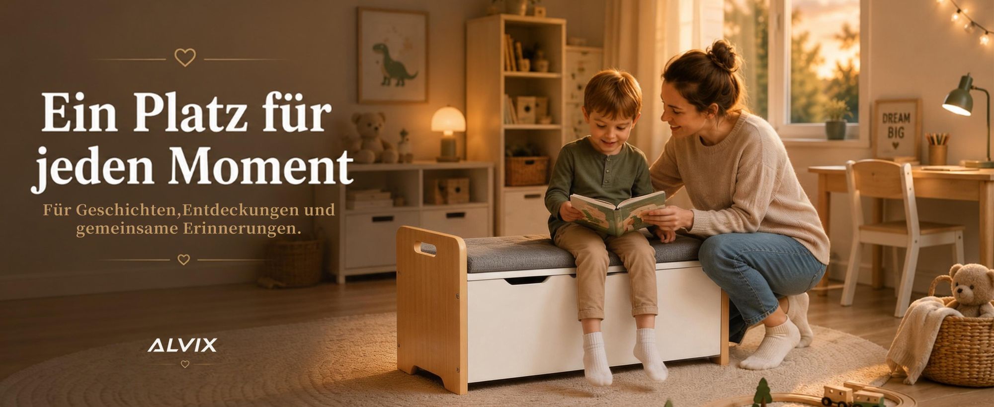 ALVIX Spielzeugtruhe NESTA 1 Kinderbank mit Stauraum,Spielzeug Aufbewahrung,Spielzeugkiste mit Soft-Close-Deckel,Sitzbank für Kinderzimmer,83x40×48 cm