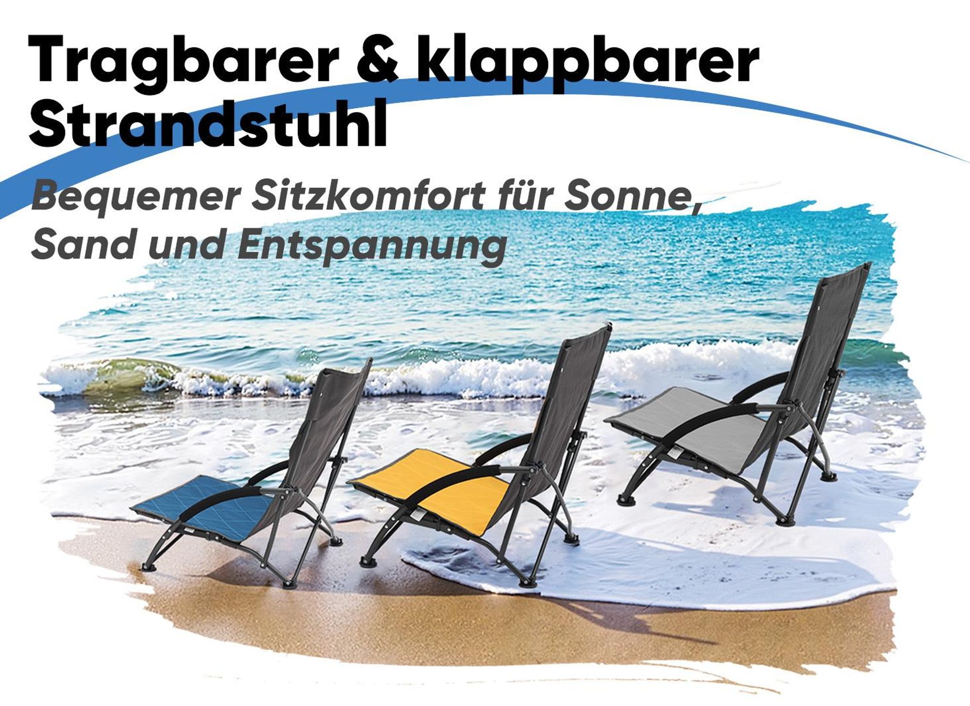Sekey 2er Set Strandstuhl Faltbar Campingstuhl Leicht Faltstuhl Sonnenstuhl Klappstuhl, Blau
