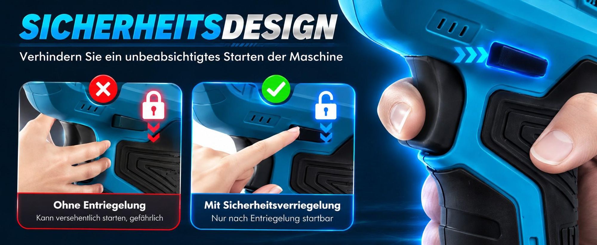 Akku-Säbelsäge 21V Brushless, Cordless Reciprocating Saw mit 2×2,0Ah Akku, 0–4000 U/min, 4 Sägeblätter, für Holz, Metall, PVC & Äste
