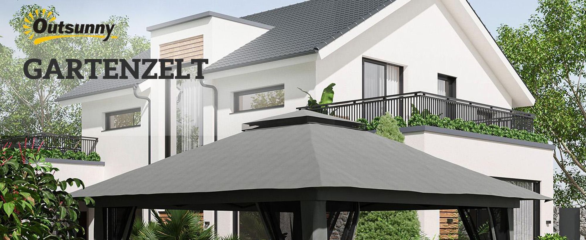 Outsunny Faltpavillon 4 x 4 m, Gartenpavillon mit 4 Netzwänden, UV-Schutz Grau