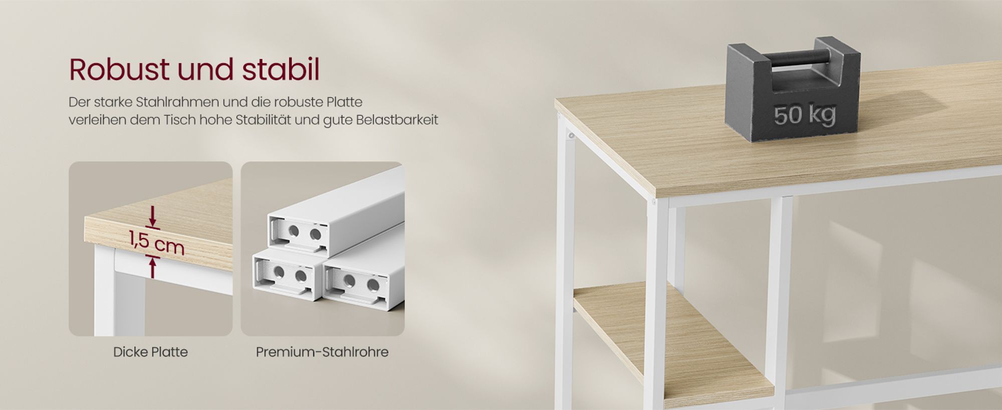 VASAGLE Tisch, Computertisch, Bürotisch, 100 x 50 x 76 cm, moderner Stil