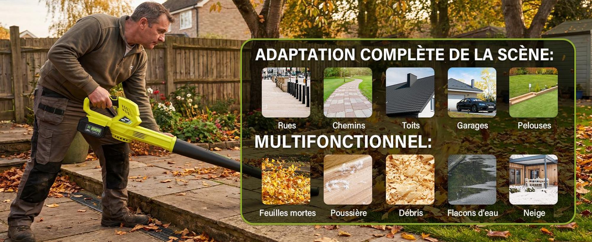 DEWINNER Souffleur de Feuilles sans Fil, 2 Batteries 4.0Ah, 210 km/h, 6 Vitesses Réglables, 2 Tubes Démontables, Kit Complet, Professionnel Jardin