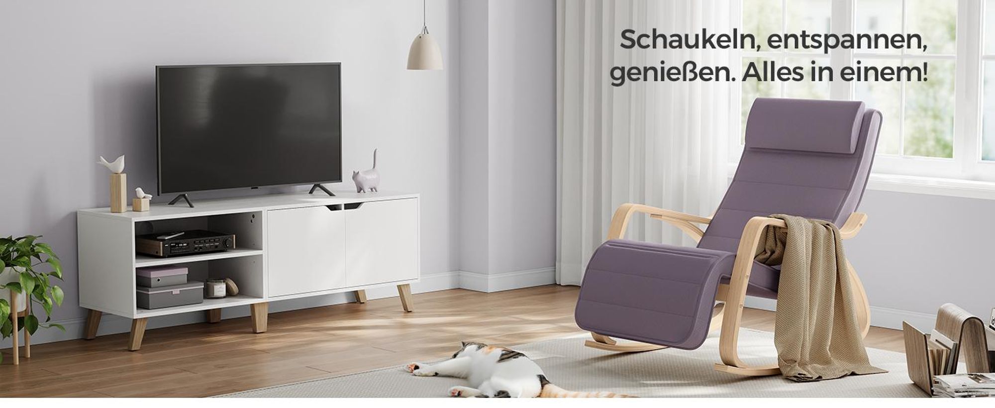 SONGMICS Relaxsessel Schaukelstuhl, Schaukelsessel, verstellbare Fußstütze
