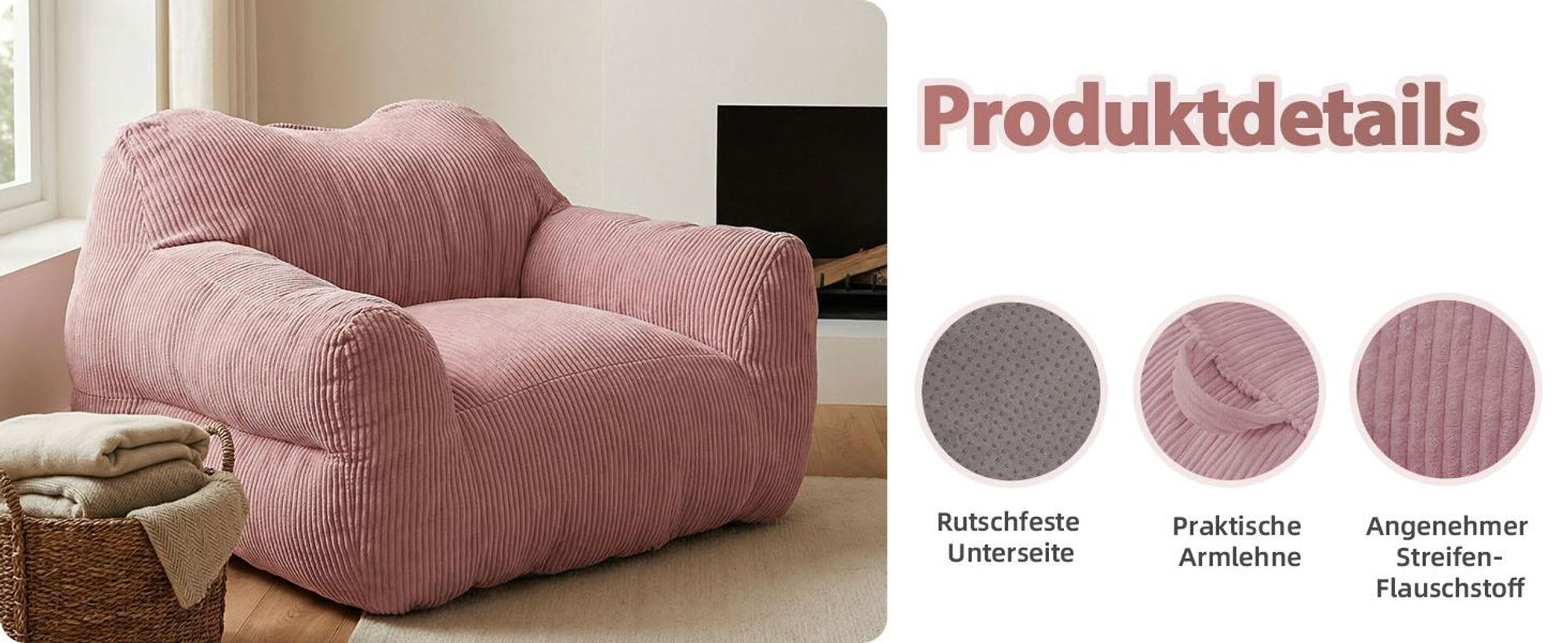 XXL Sitzsack für Erwachsene mit Schaumstofffüllung, quadratisches Bodensofa