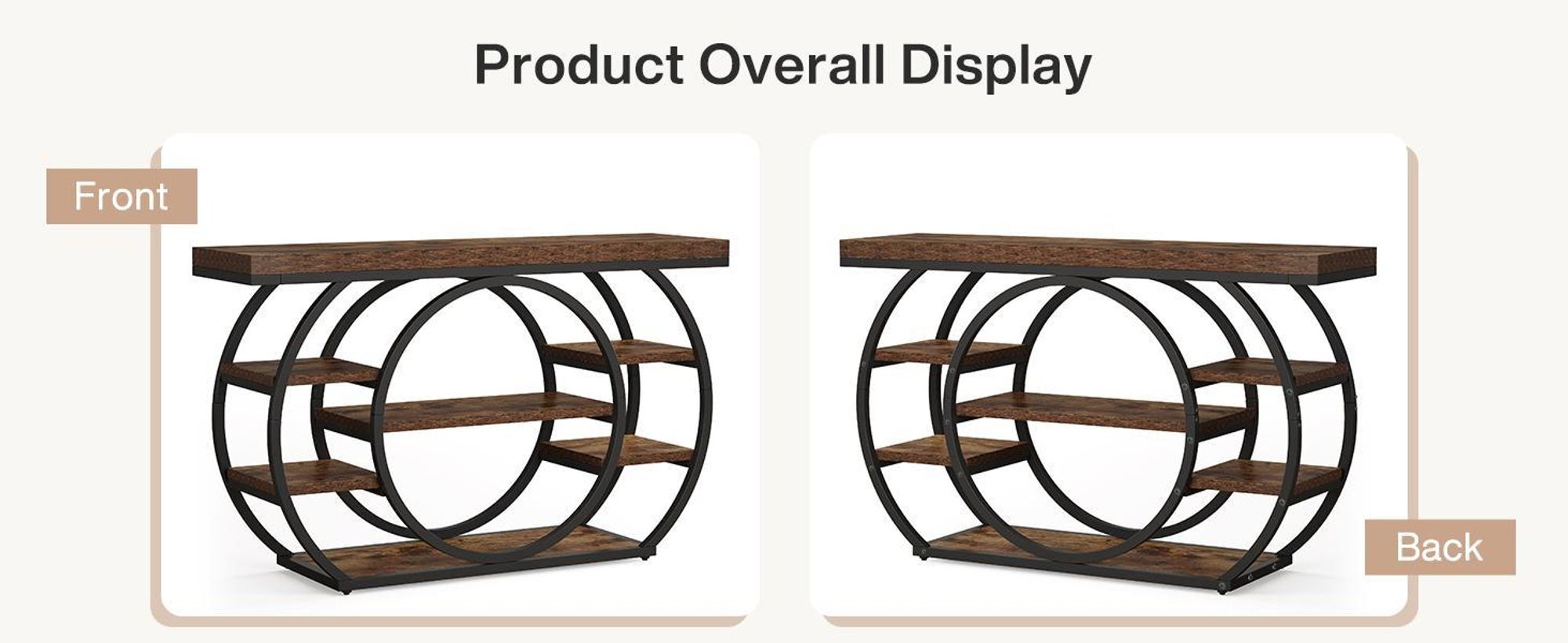 Tribesigns Table console, 120 cm, table d'entrée industrielle à 5 niveaux avec cadre métallique, table basse étroite derrière le canapé, couloir, marron rustique