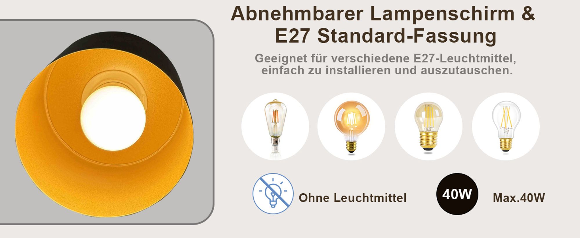 ZMH Tischlampe Vintage Nachttischlampe Kabel E27 Tischleuchte Wohnzimmer Schwarz Gold Schreibtischlampe Retro Schwenkbar Leselampe Tisch Basic Nachtlampe Bett für Schlafzimmer