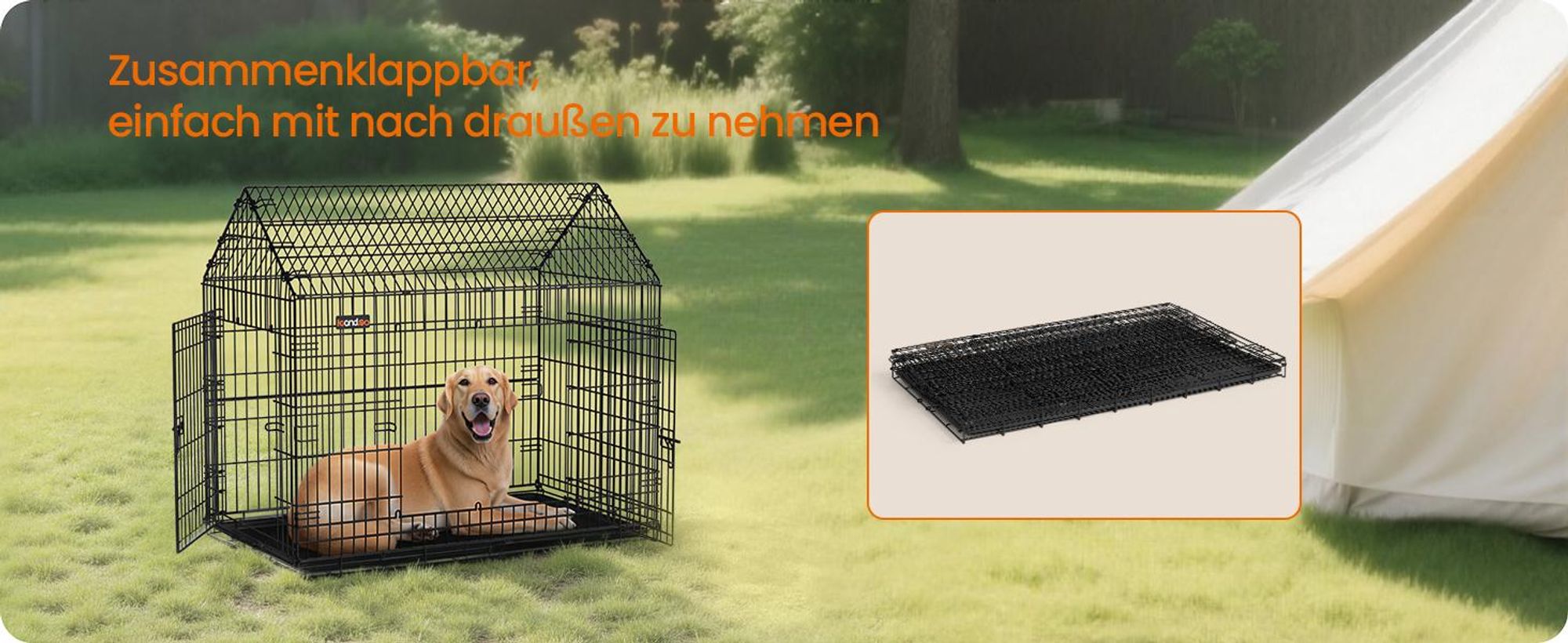 Feandrea Hundekäfig, Hundebox faltbar 120 x 72,5 x 109 cm, mit Doppeltür