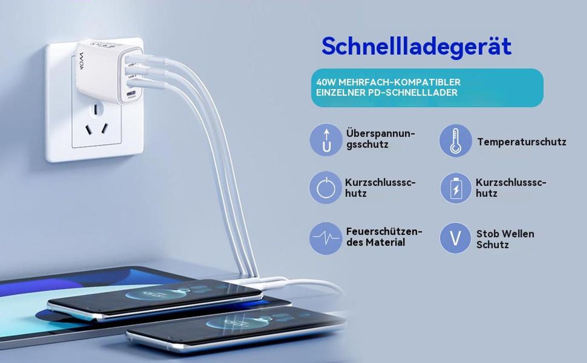 Reiseadapter USA Typ B, Steckdosenadapter für USA Kanada China Japan, Reisestecker mit 2 USB-C (Schnellladung) & 2 USB-A, USA Stecker Ladegerät