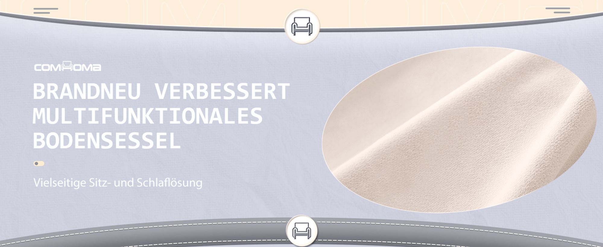 COMHOMA Relaxsessel Bodensofa Klappbar Bodensessel mit Schlaffunktion Lazy Sofa, gepolsert mit 5-stufig Verstellbarer Rückenlehne beige