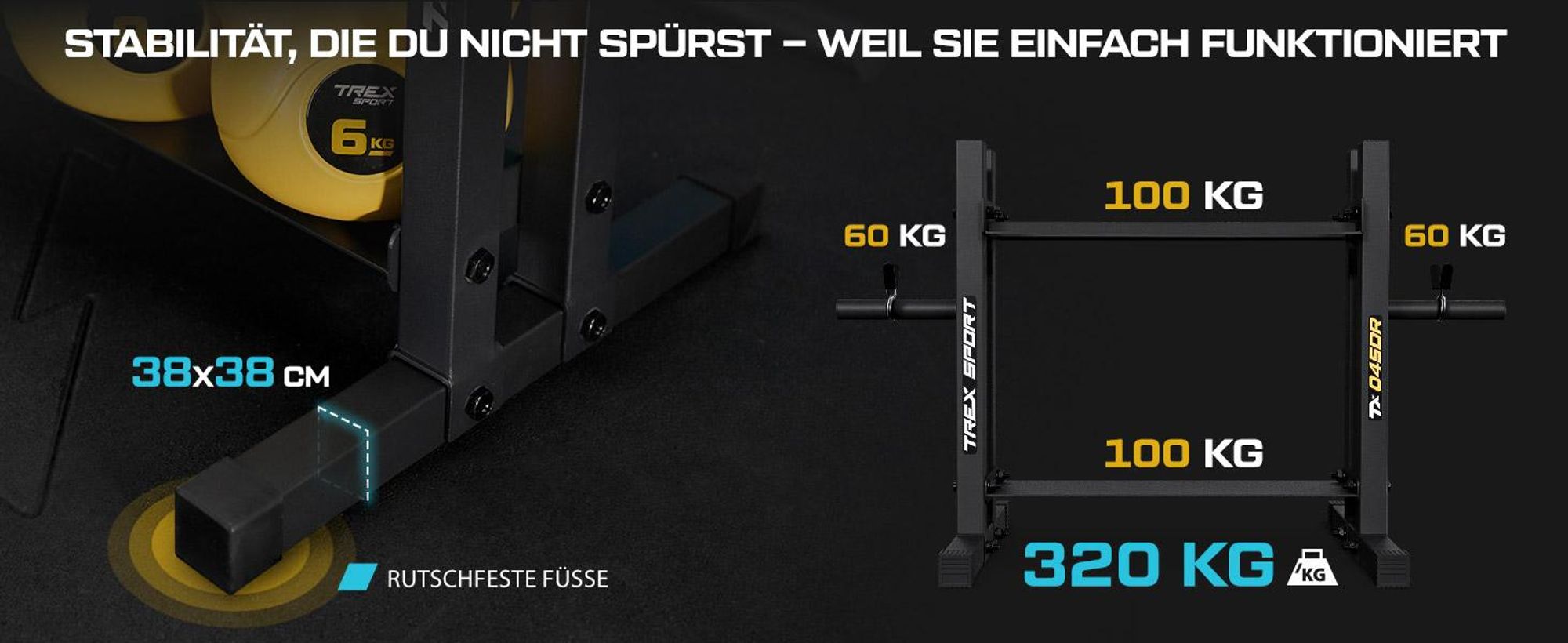 TREX SPORT Hantelablage Gewichteständer TX-045DR | Stahl Hantelständer für Hantelscheiben, Kurzhanteln, Trainingszubehör | rutschfest, bis 320 kg
