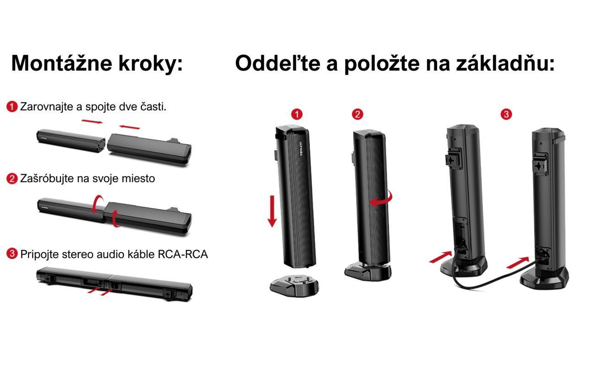 ULTIMEA 2.2-kanálový soundbar pre TV prijímače, deliteľný soundbar 2 v 1, Bluetooth® 5.3, 3 režimy EQ a nastaviteľné basy, ARC/Optical/Aux, Apollo S40
