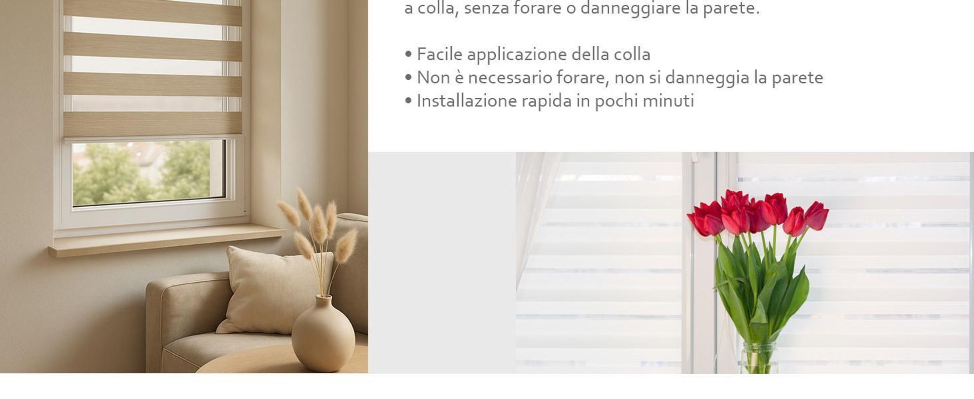time4blinds - Tenda a Doppio Rullo senza Forature - Tende a Rullo Zebra - Bianco classico, 800x700, a Destra