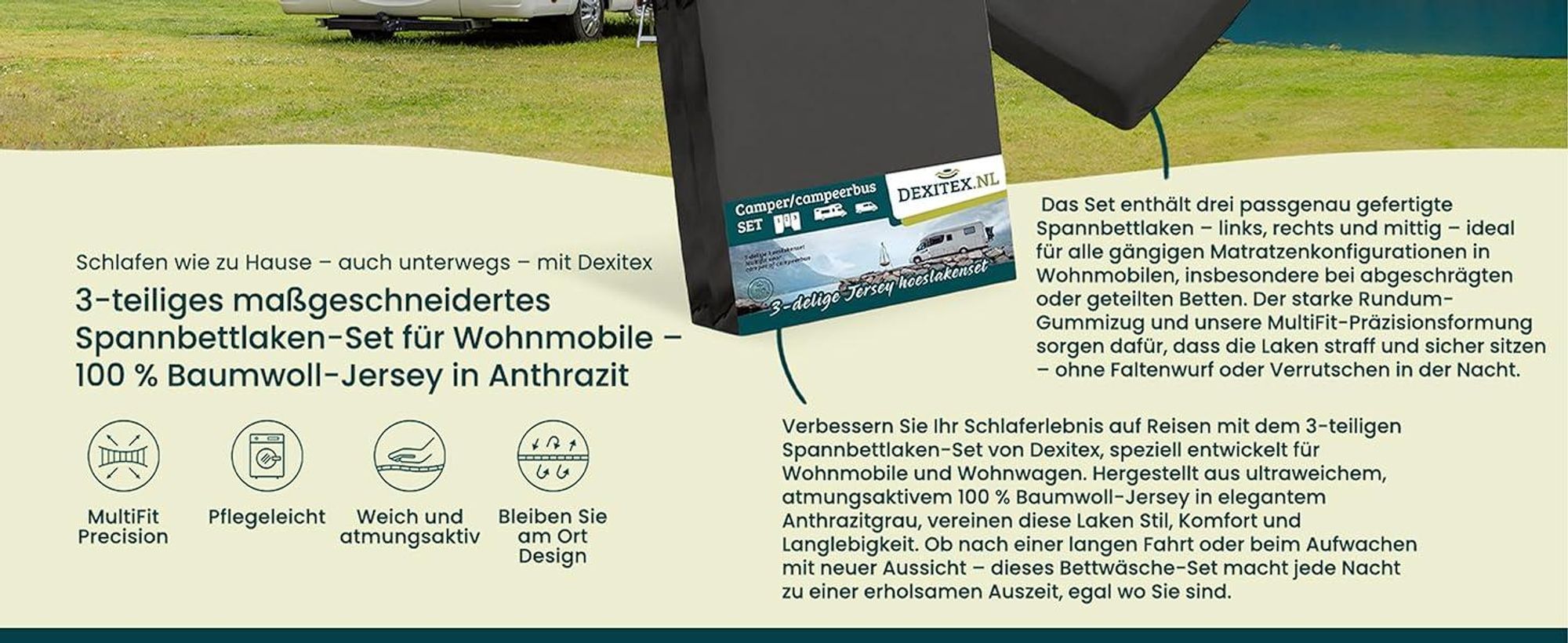 Wohnmobil in der Natur mit Spannbettlaken.