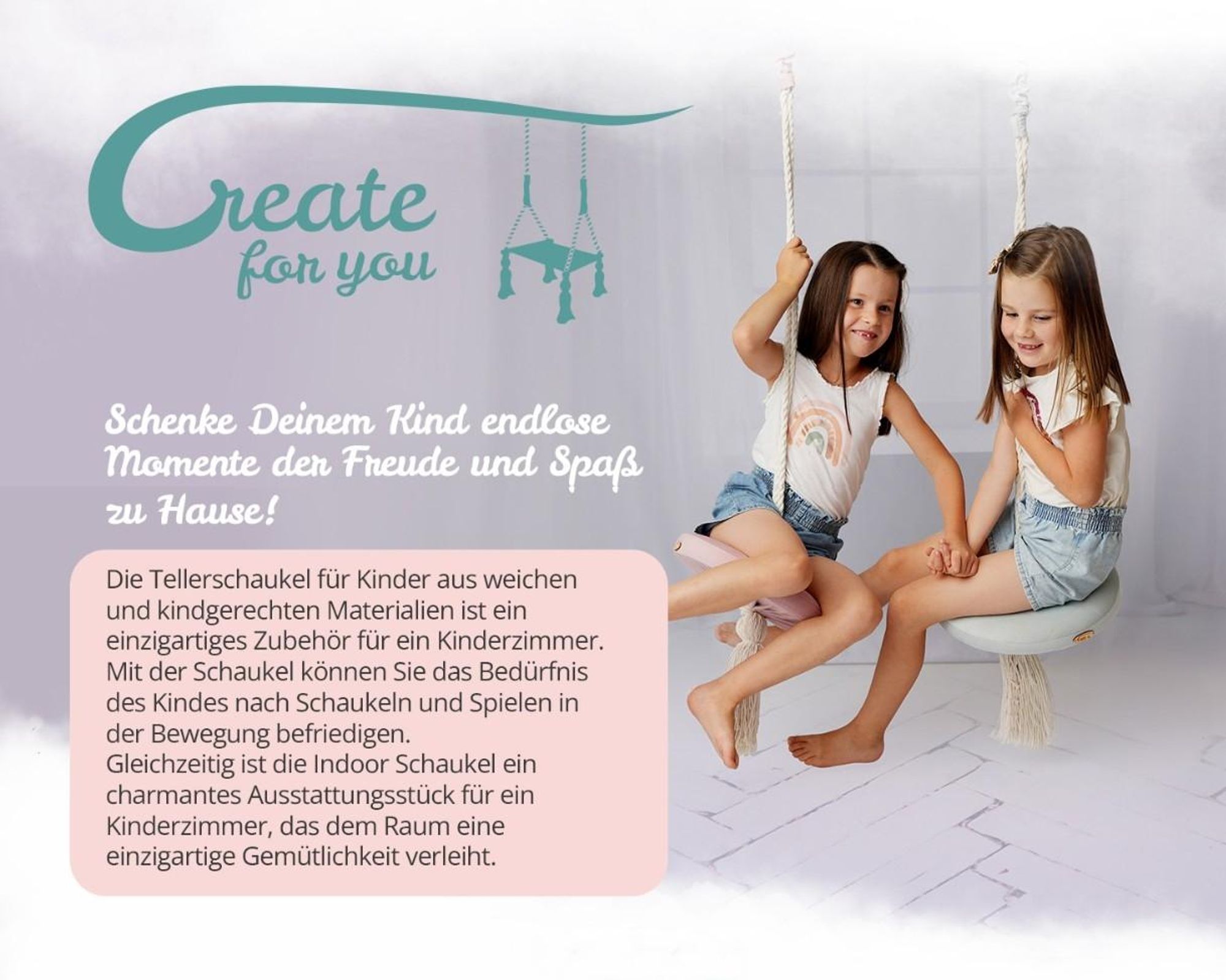 Create for you® - Kinderschaukel Indoor, Babyschaukel Türrahmen aus Holz, Grau