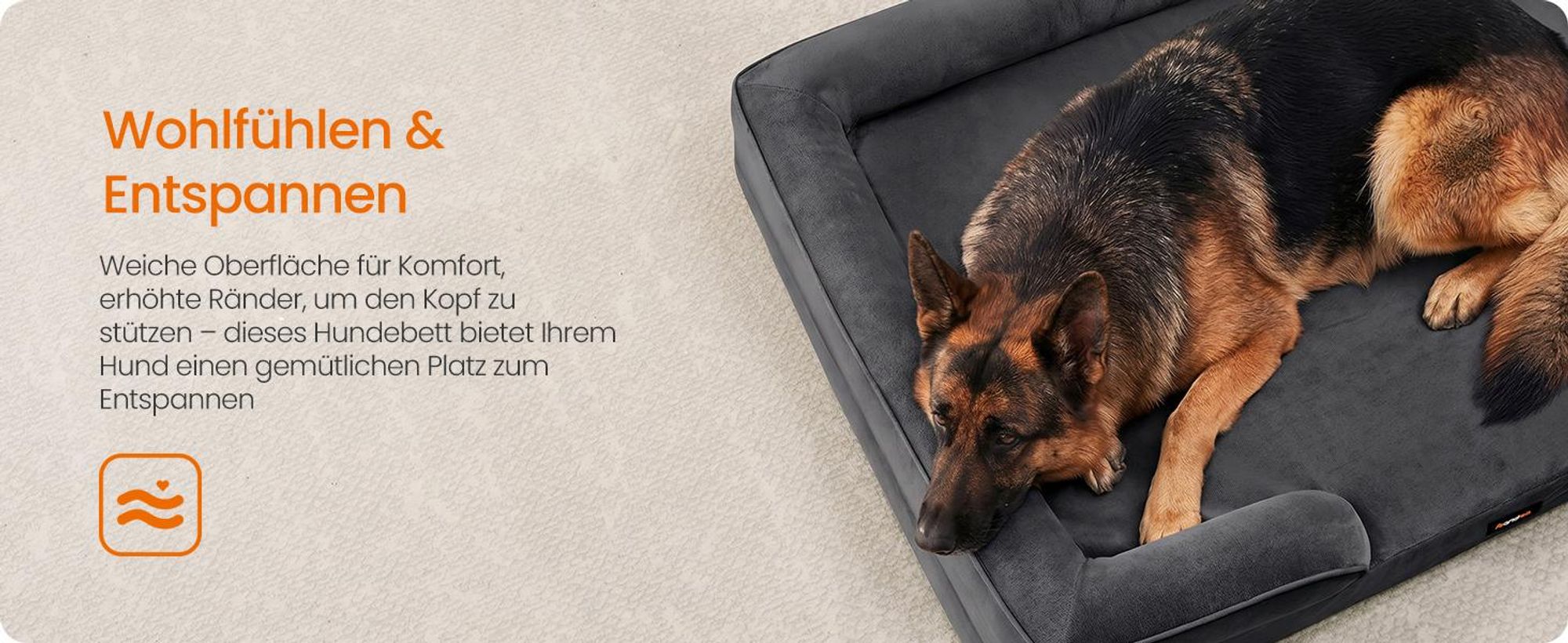 FEANDREA Orthopädisches Hundebett XXXL, abnehmbarer Bezug, erhöhte Ränder, rutschfest, waschbar, Haustierbett, dunkelgrau