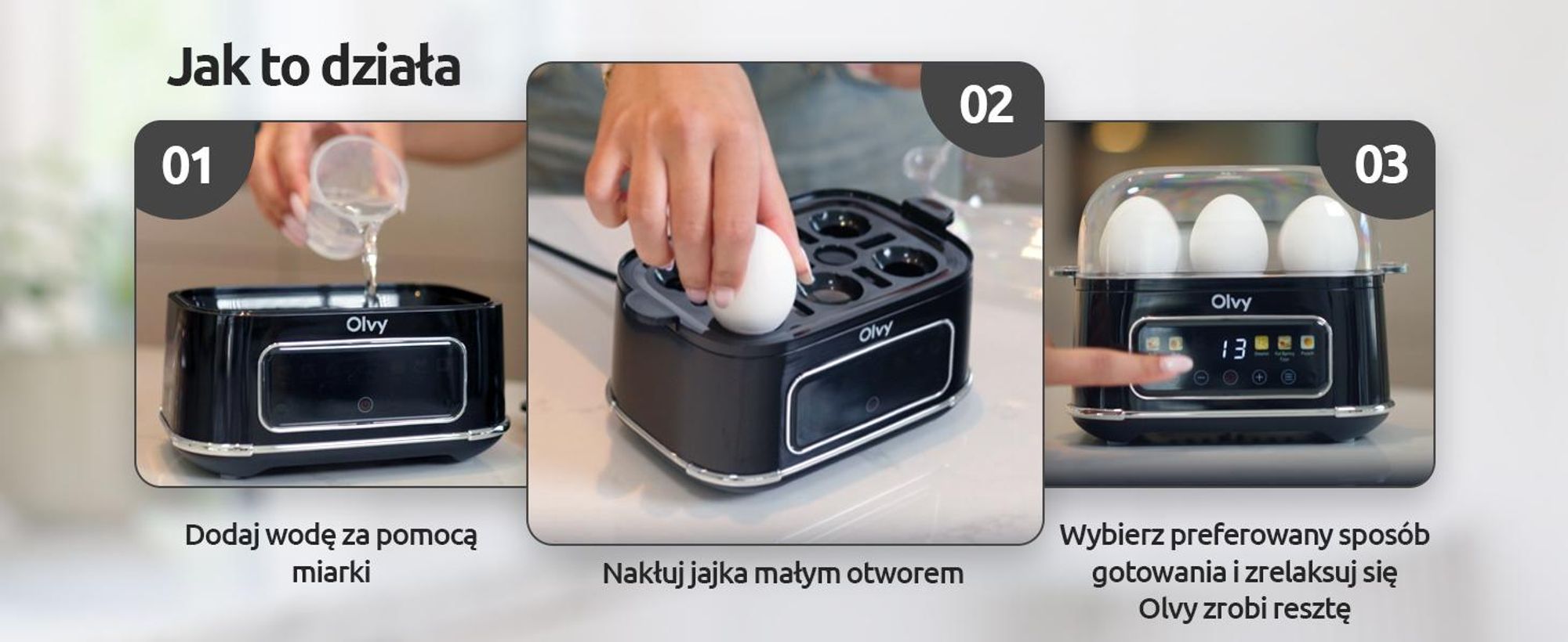 Urządzenie do gotowania jajek Olvy na 1-6 jajek z funkcją omletu i kłusownictwa - zegar LCD, automatyczne wyłączanie, wolne od BPA, łatwe do czyszczenia, elektryczne i kompaktowe