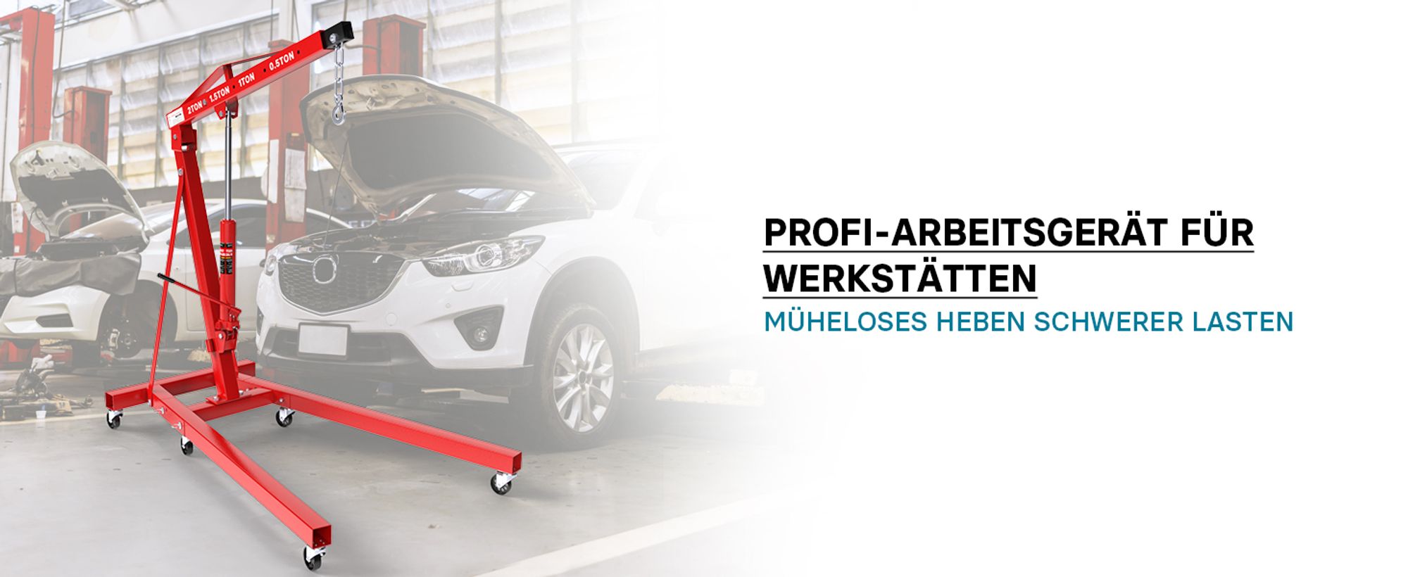 Motorheber Werkstattkran Getriebeheber Hebekran Ladekran klappbar Doppelpumpe 2000 kg Motorkran Schwerlastkran